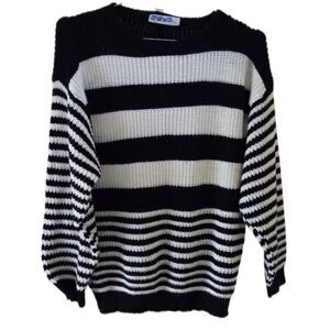 Rose Black & White Striped Knit Long Sleeve Sweater